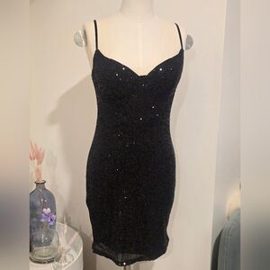 Privy Black Sequin Mini Dress Size L Holiday Party New Year Date Cocktail